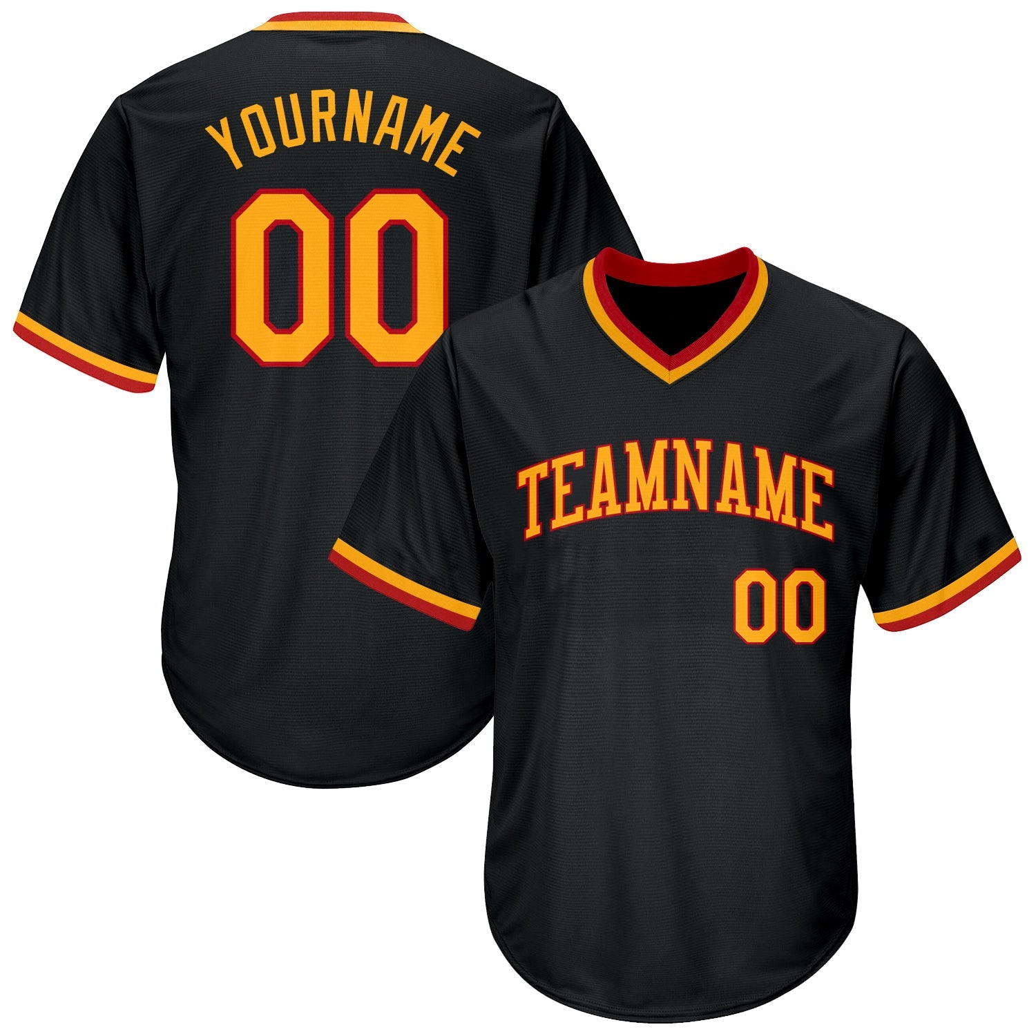 Custom Black Gold-Red Authentic Throwback Rib-Knit Baseball Jersey Shirt - Main View