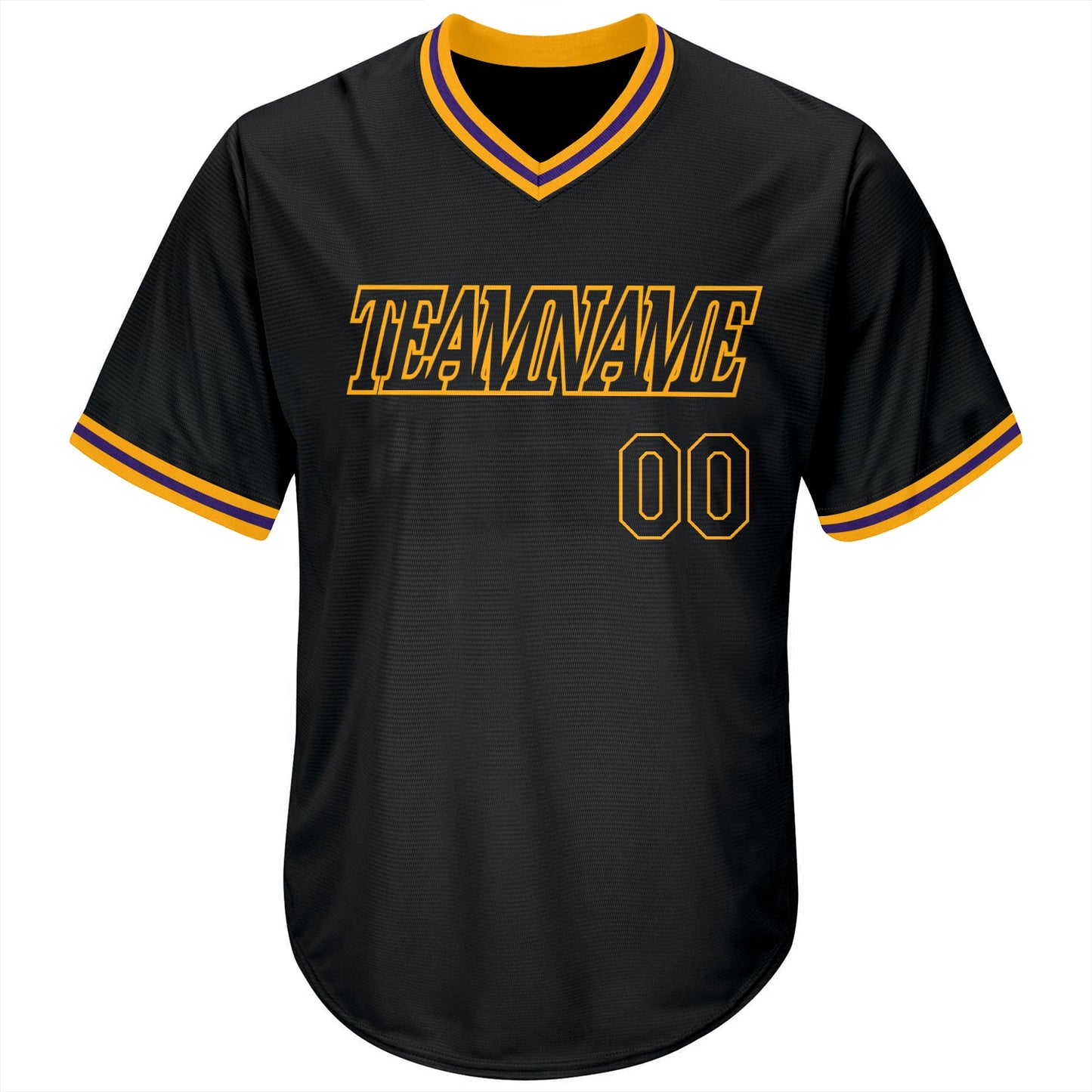 Custom Black Black-Gold Authentic Throwback Rib-Knit Baseball Jersey Shirt view 2