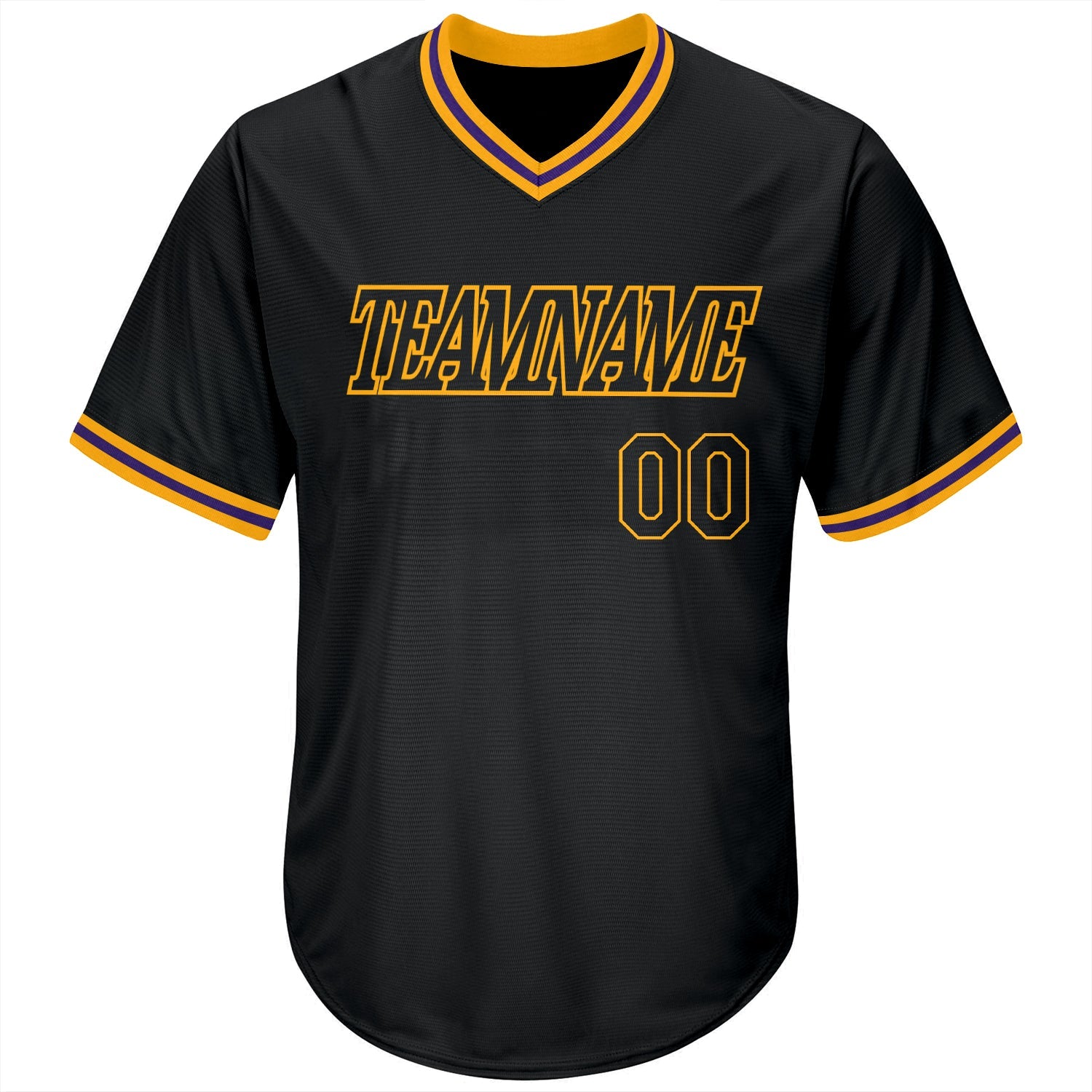 Custom Black Black-Gold Authentic Throwback Rib-Knit Baseball Jersey Shirt view 2