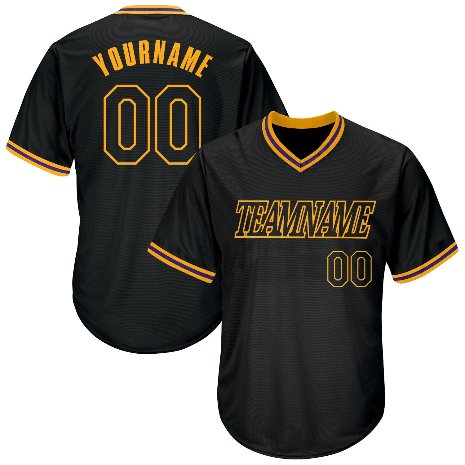Custom Black Black-Gold Authentic Throwback Rib-Knit Baseball Jersey Shirt - Main View
