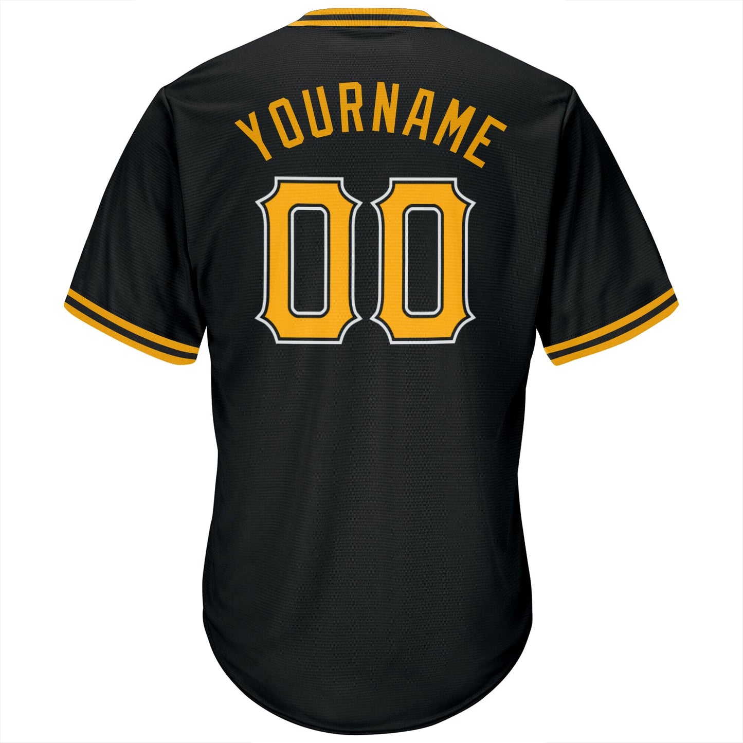 Custom Black Gold-White Authentic Throwback Rib-Knit Baseball Jersey Shirt view 3