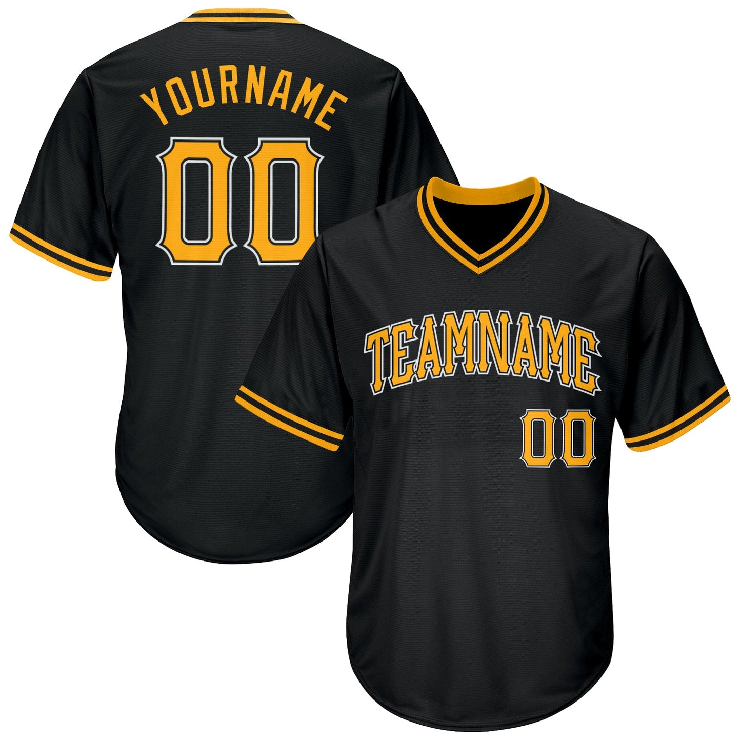 Custom Black Gold-White Authentic Throwback Rib-Knit Baseball Jersey Shirt - Main View