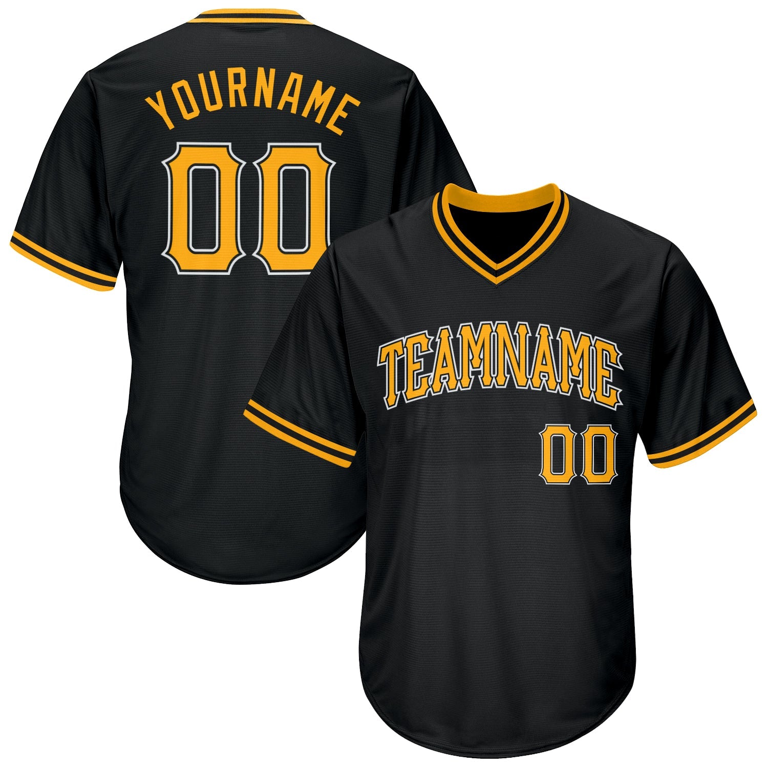 Custom Black Gold-White Authentic Throwback Rib-Knit Baseball Jersey Shirt - Main View