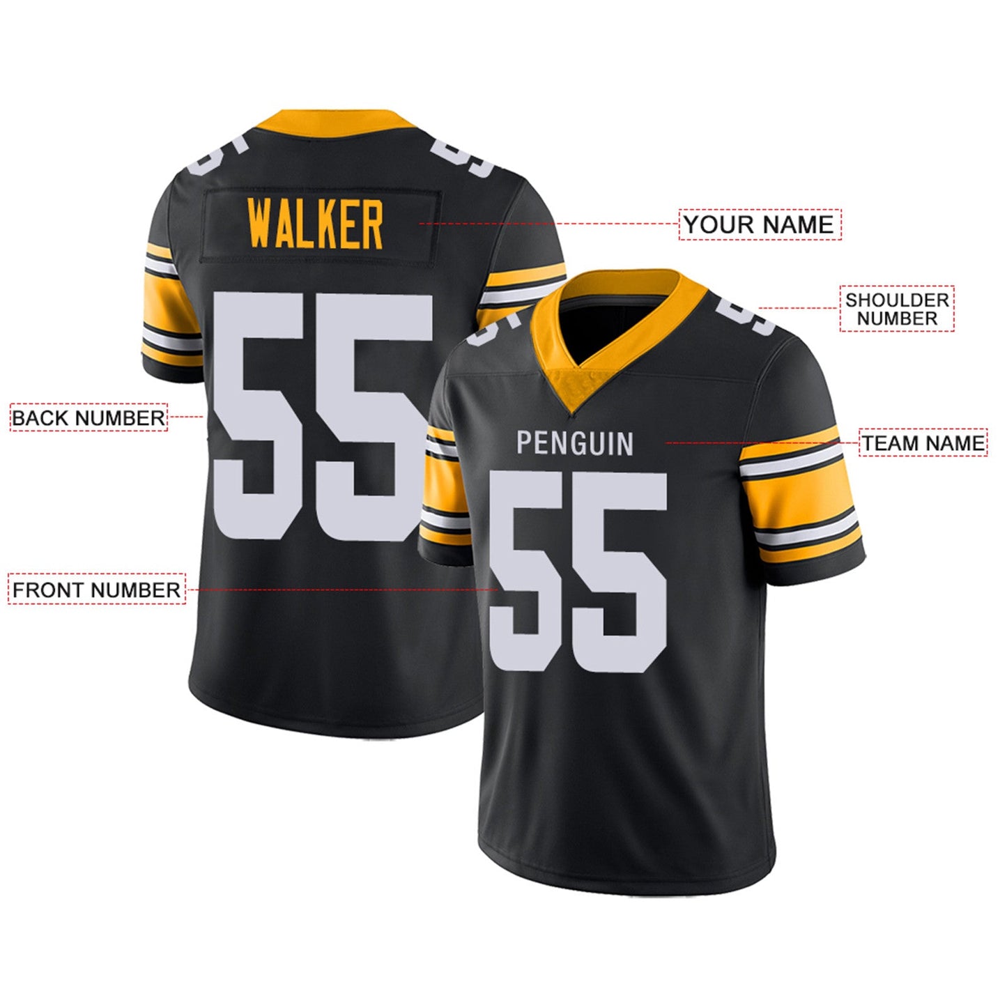 Custom P.Steelers Football Jerseys Team Player or Personalized Design Your Own Name for Men's Women's Youth Jerseys Black view 4