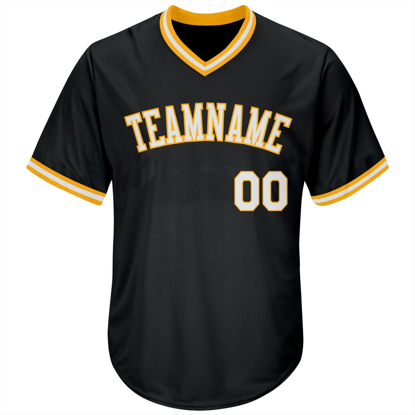 Custom Black White-Gold Authentic Throwback Rib-Knit Baseball Jersey Shirt view 2