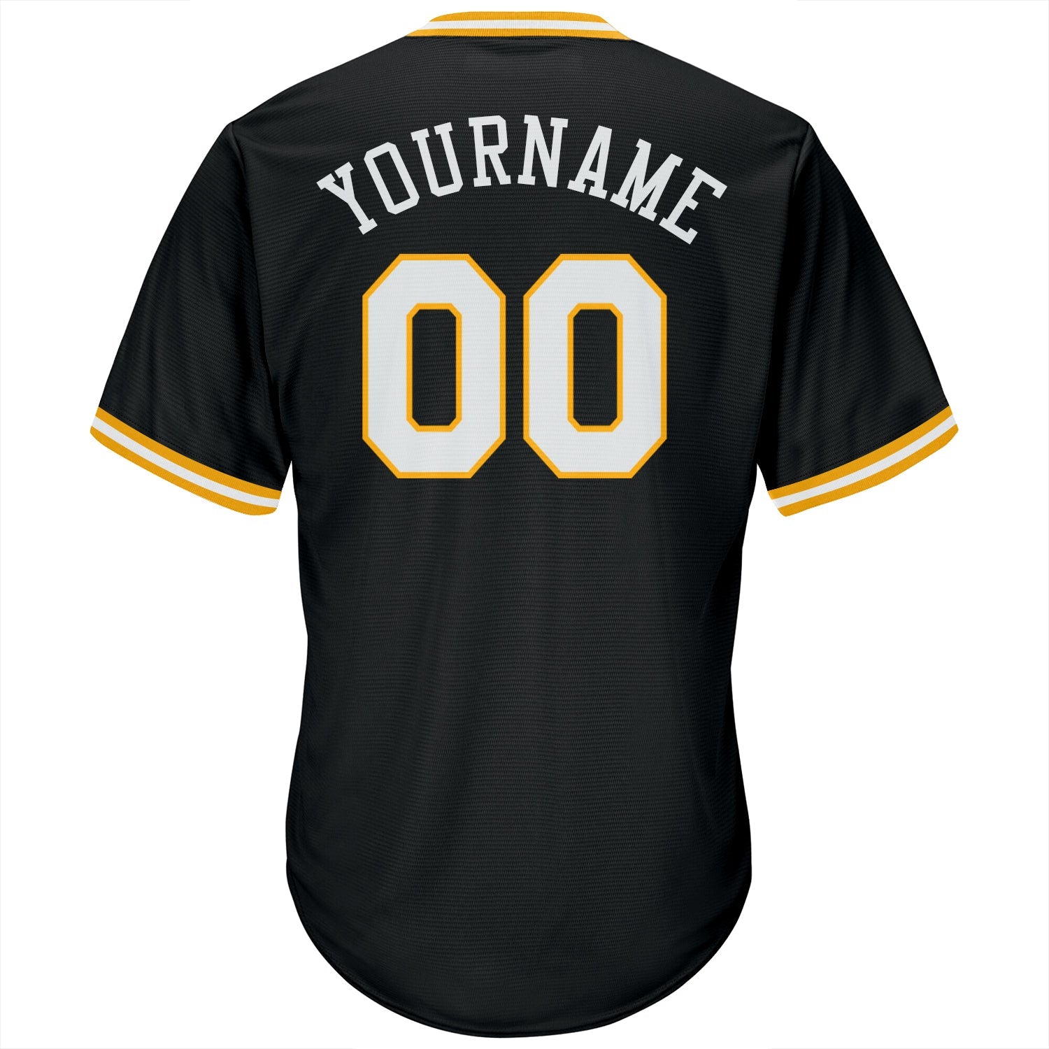 Custom Black White-Gold Authentic Throwback Rib-Knit Baseball Jersey Shirt view 3
