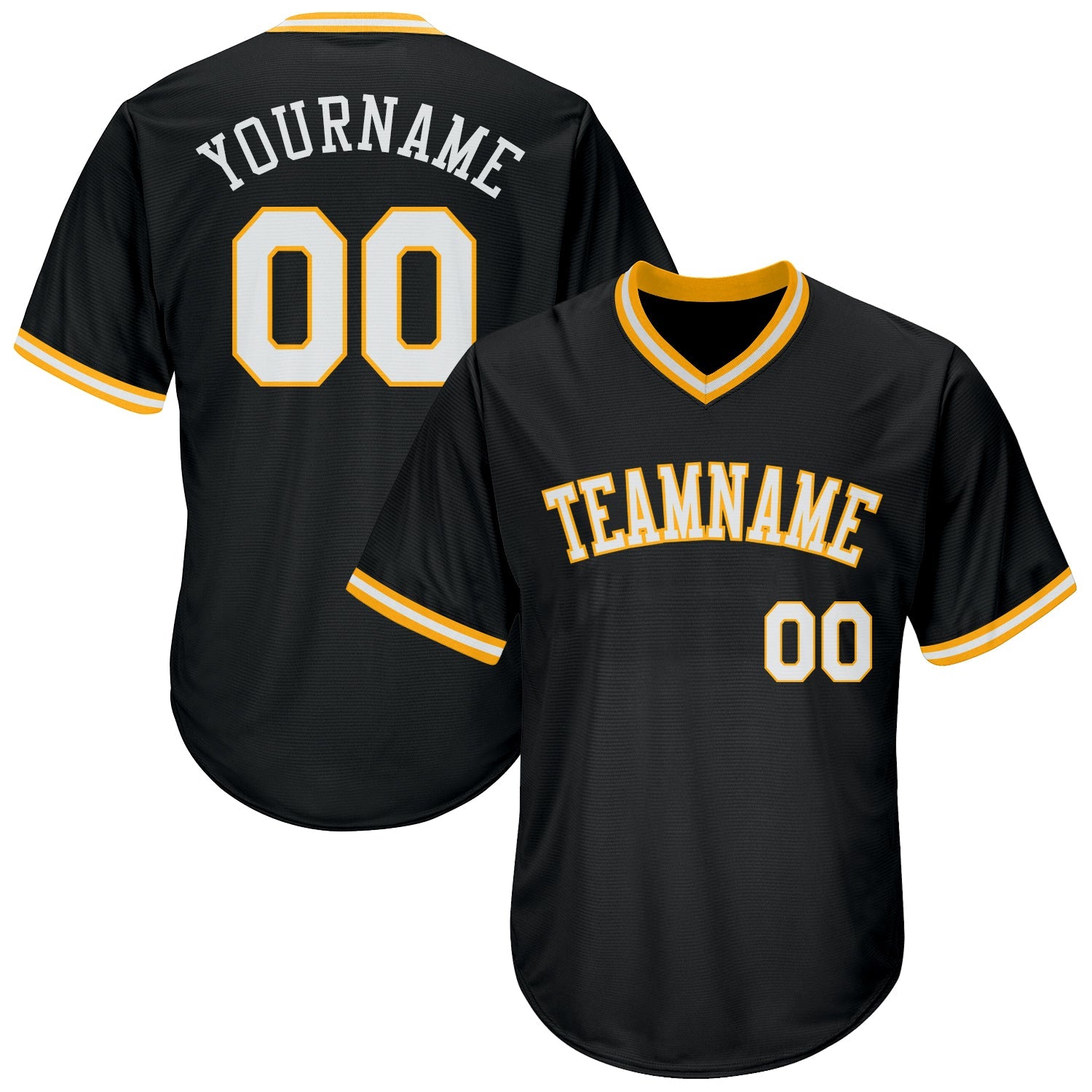 Custom Black White-Gold Authentic Throwback Rib-Knit Baseball Jersey Shirt - Main View