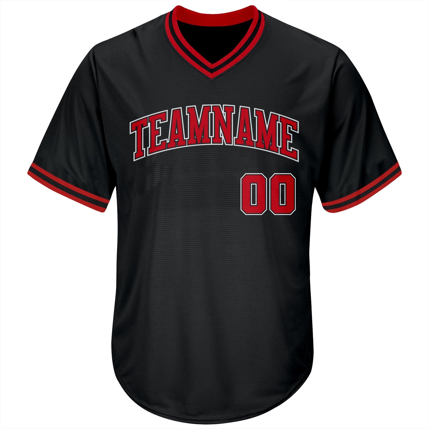 Custom Black Red-White Authentic Throwback Rib-Knit Baseball Jersey Shirt view 3