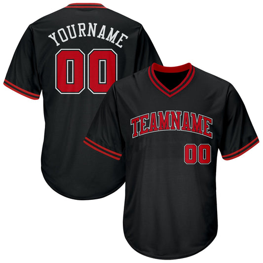 Custom Black Red-White Authentic Throwback Rib-Knit Baseball Jersey Shirt - Main View