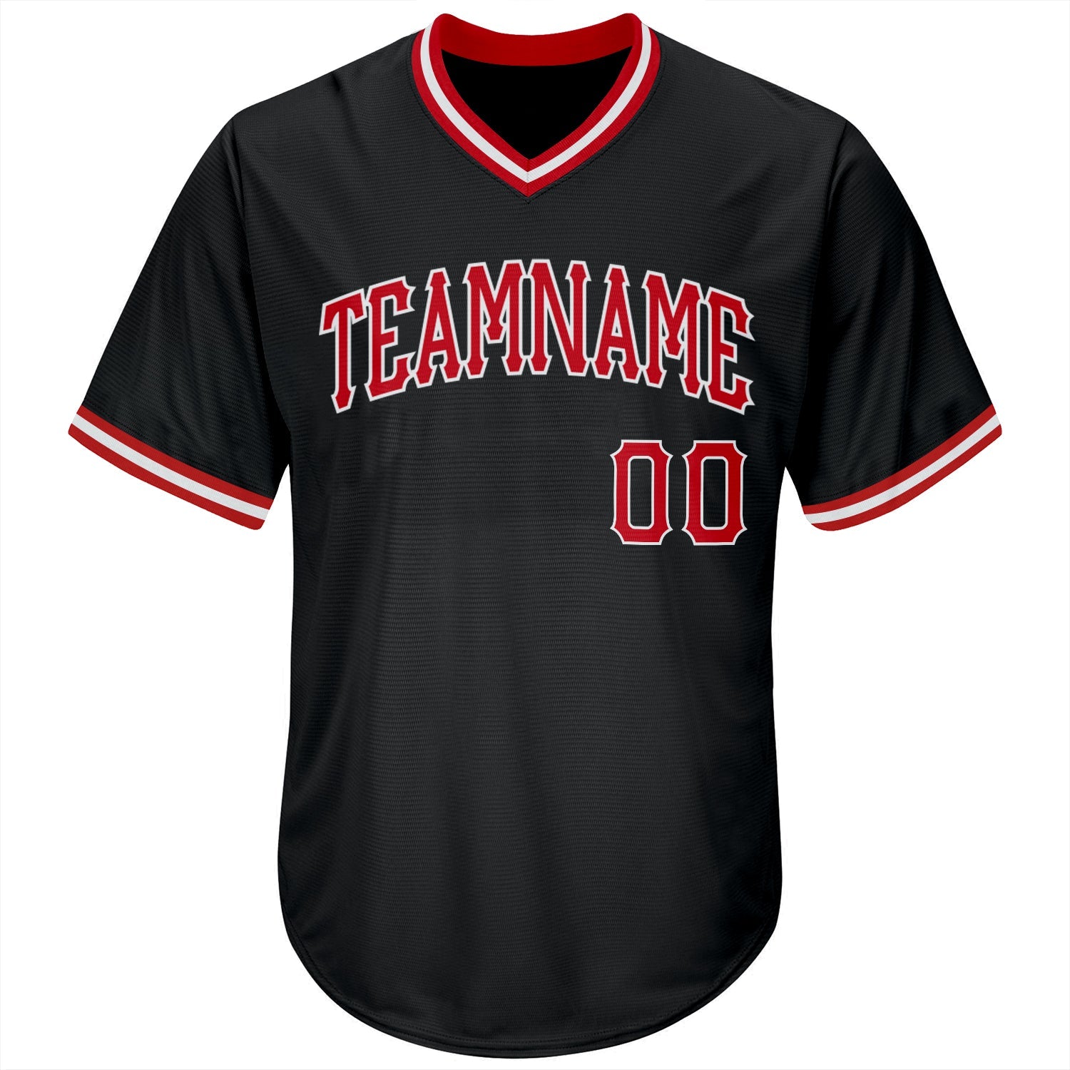 Custom Black Red-White Authentic Throwback Rib-Knit Baseball Jersey Shirt view 2