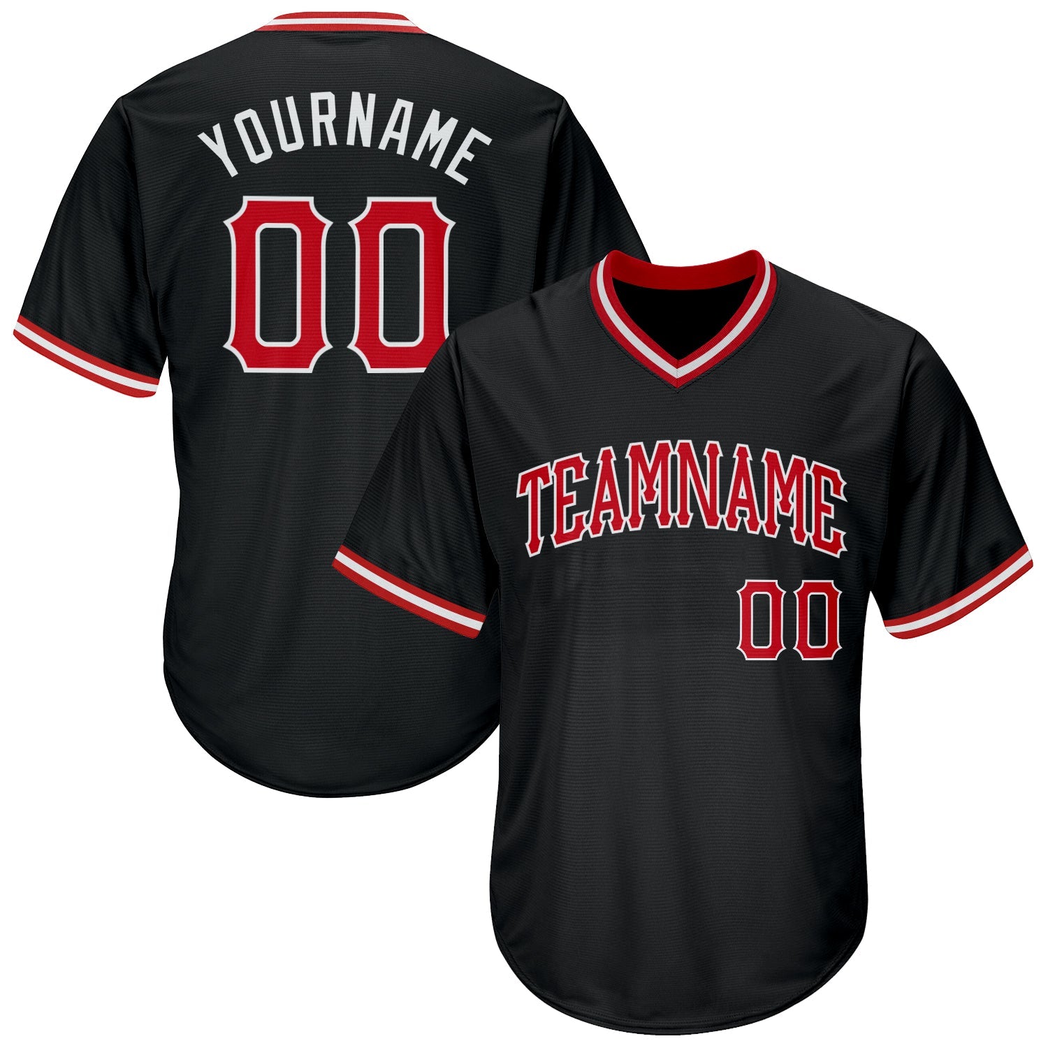 Custom Black Red-White Authentic Throwback Rib-Knit Baseball Jersey Shirt - Main View
