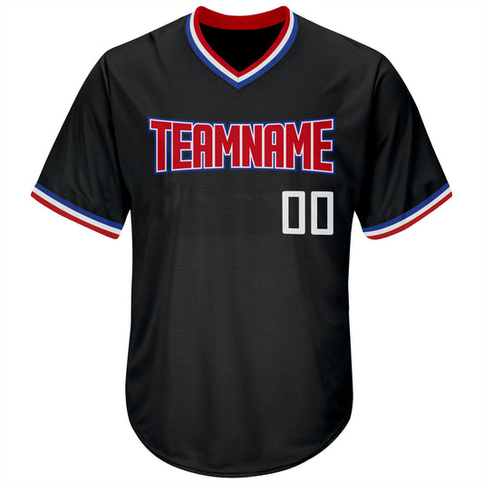 Custom Black White-Red Authentic Throwback Rib-Knit Baseball Jersey Shirt view 2
