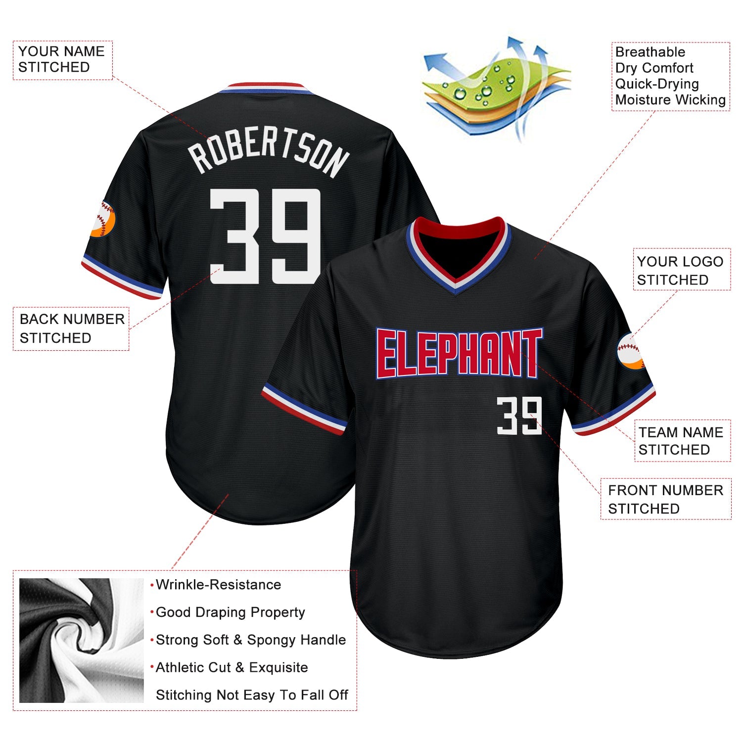 Custom Black White-Red Authentic Throwback Rib-Knit Baseball Jersey Shirt view 4