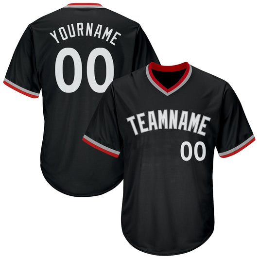 Custom Black White-Gray Authentic Throwback Rib-Knit Baseball Jersey Shirt - Main View