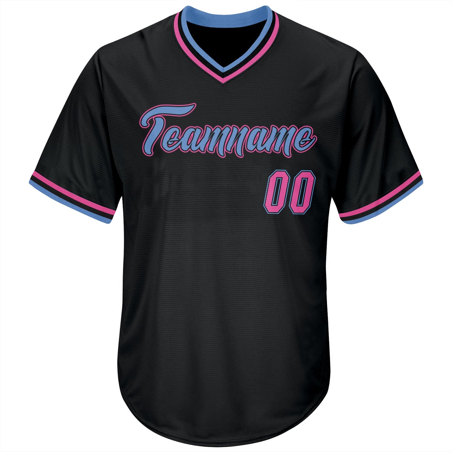 Custom Black Pink-Light Blue Authentic Throwback Rib-Knit Baseball Jersey Shirt view 2