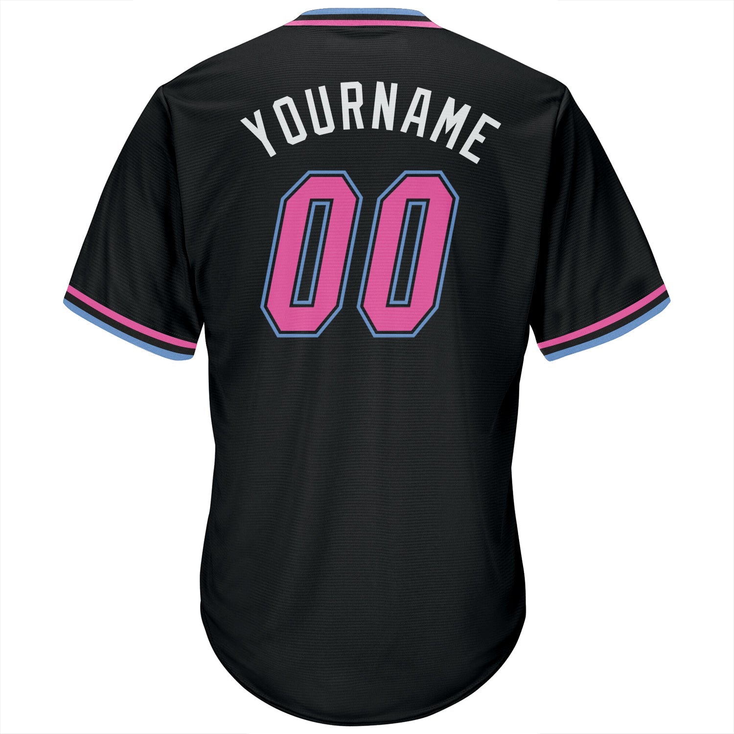 Custom Black Pink-Light Blue Authentic Throwback Rib-Knit Baseball Jersey Shirt view 3
