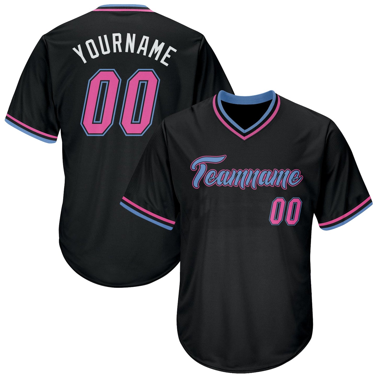 Custom Black Pink-Light Blue Authentic Throwback Rib-Knit Baseball Jersey Shirt - Main View
