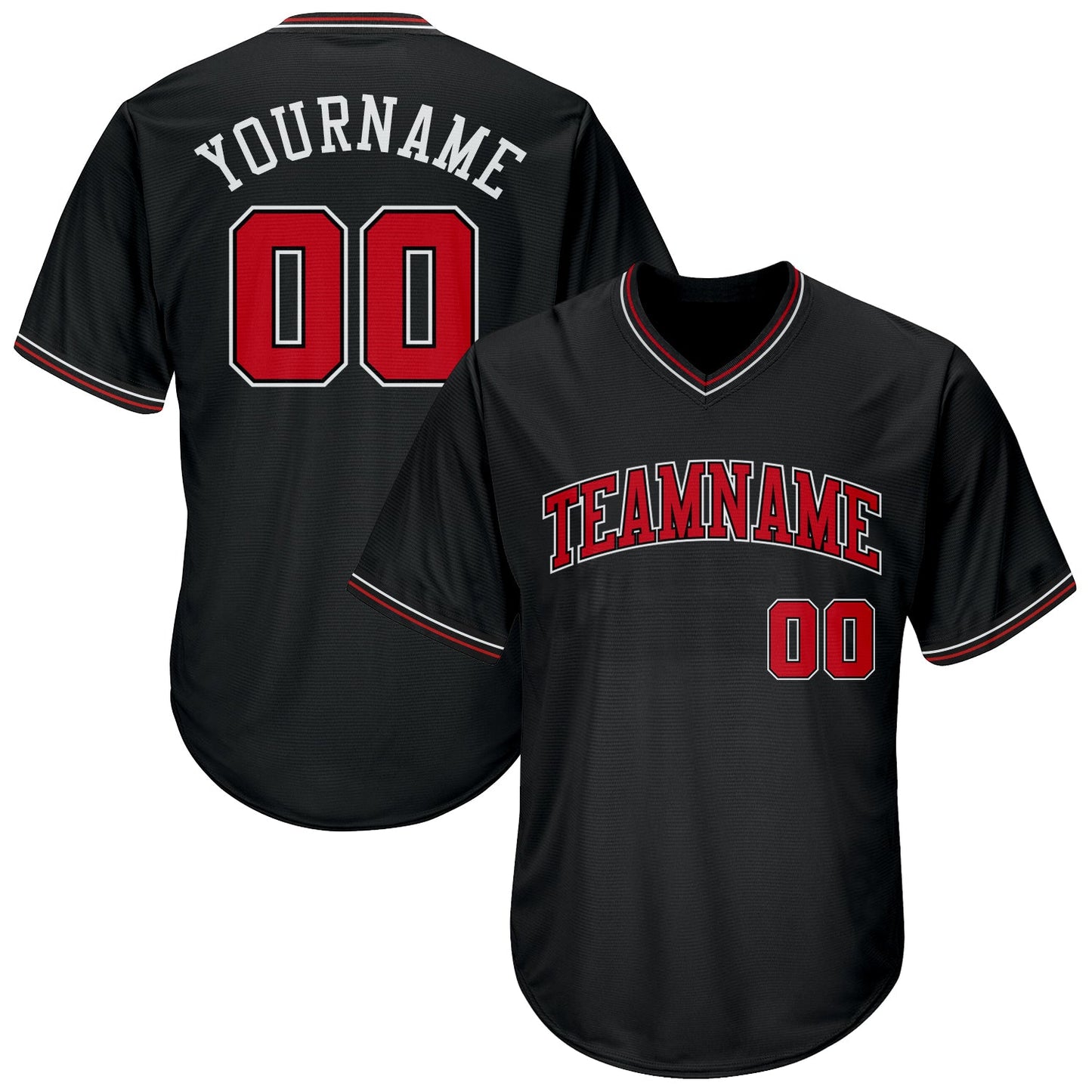 Custom Black Red-White Authentic Throwback Rib-Knit Baseball Jersey Shirt - Main View