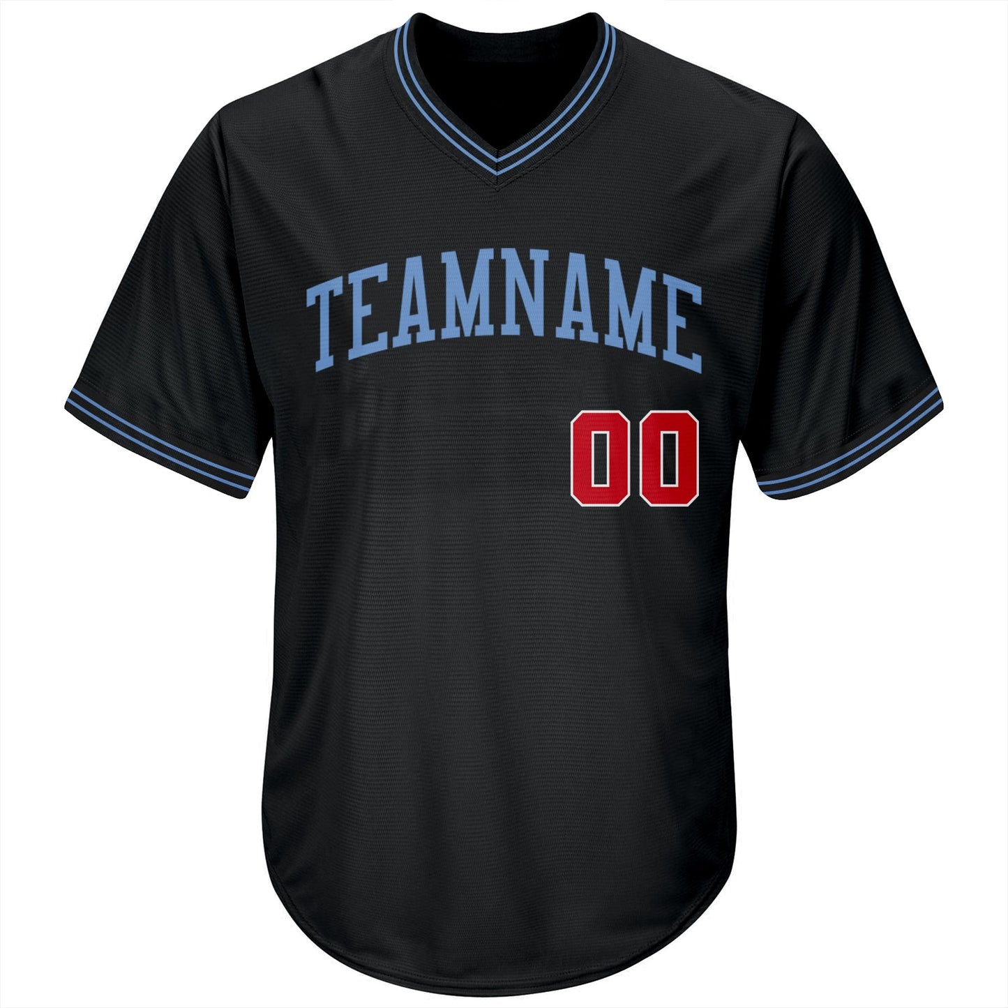 Custom Black Red-Light Blue Authentic Throwback Rib-Knit Baseball Jersey Shirt view 2