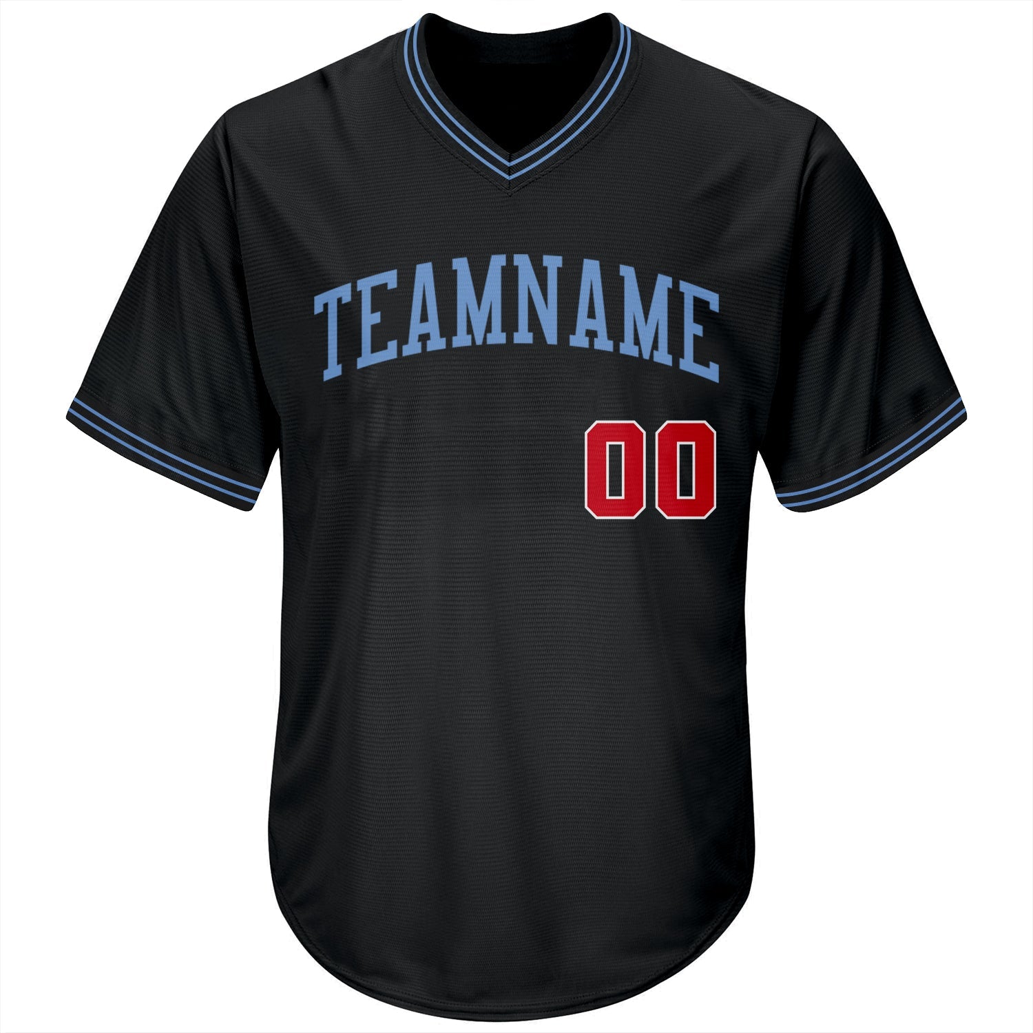 Custom Black Red-Light Blue Authentic Throwback Rib-Knit Baseball Jersey Shirt view 2