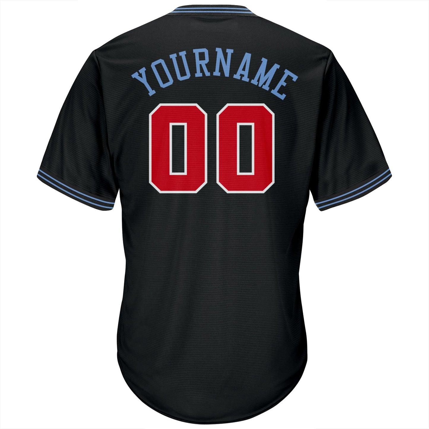 Custom Black Red-Light Blue Authentic Throwback Rib-Knit Baseball Jersey Shirt view 3