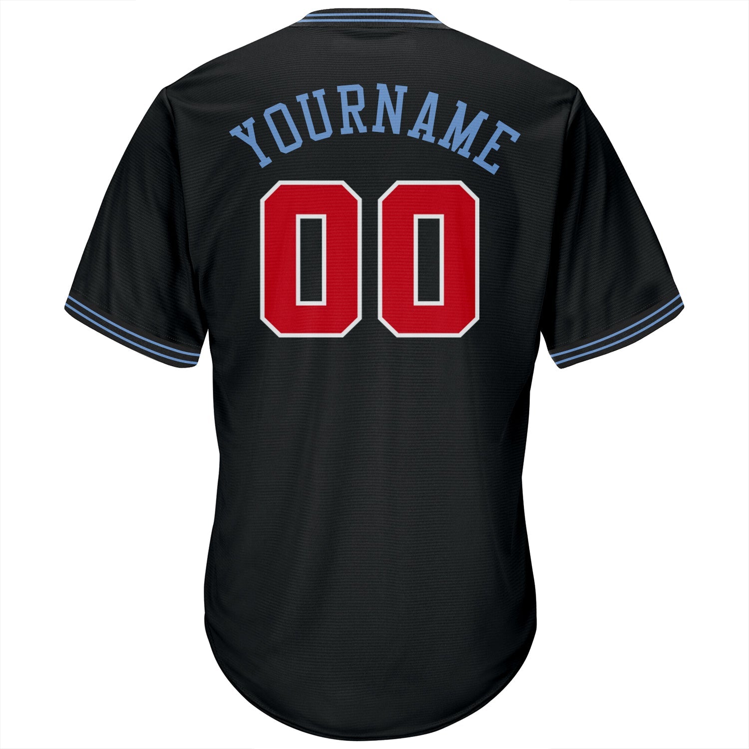 Custom Black Red-Light Blue Authentic Throwback Rib-Knit Baseball Jersey Shirt view 3