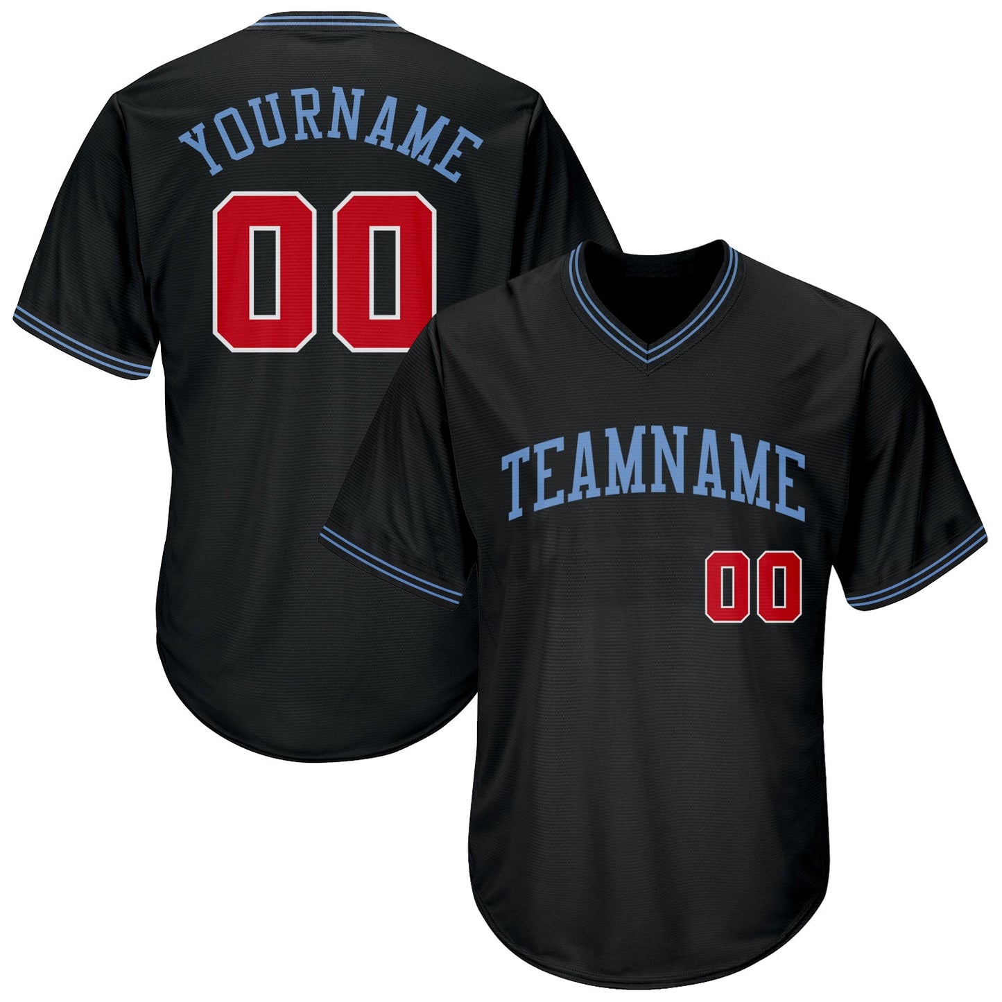 Custom Black Red-Light Blue Authentic Throwback Rib-Knit Baseball Jersey Shirt - Main View