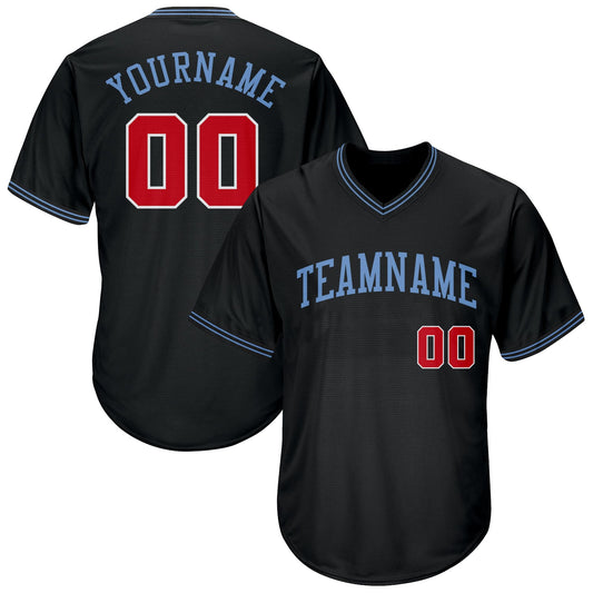 Custom Black Red-Light Blue Authentic Throwback Rib-Knit Baseball Jersey Shirt - Main View