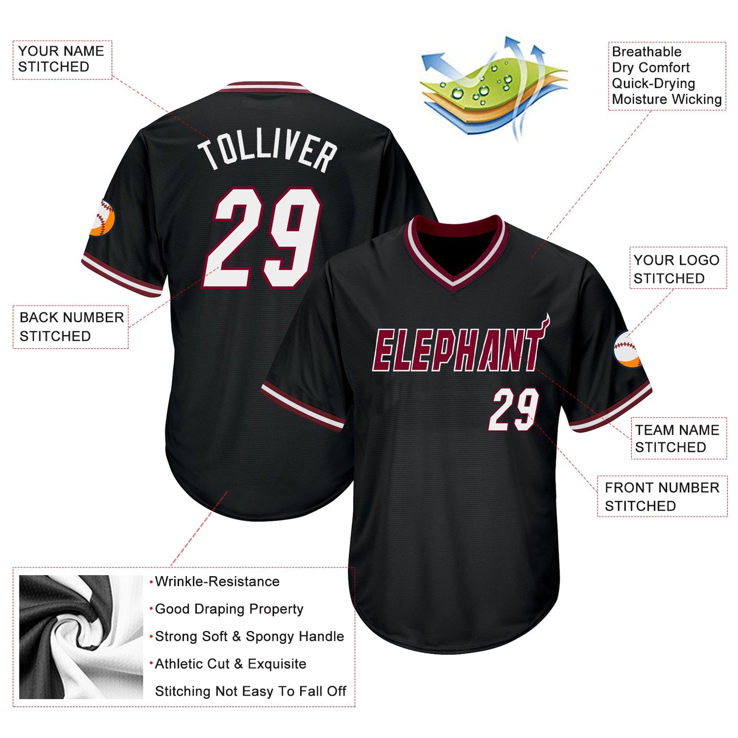 Custom Black White-Maroon Authentic Throwback Rib-Knit Baseball Jersey Shirt view 4