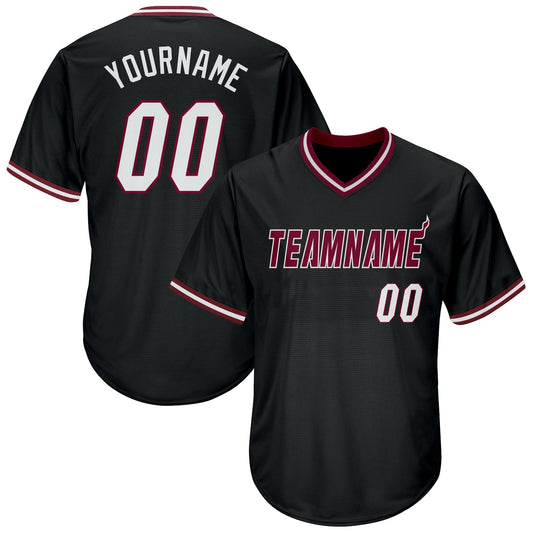 Custom Black White-Maroon Authentic Throwback Rib-Knit Baseball Jersey Shirt - Main View
