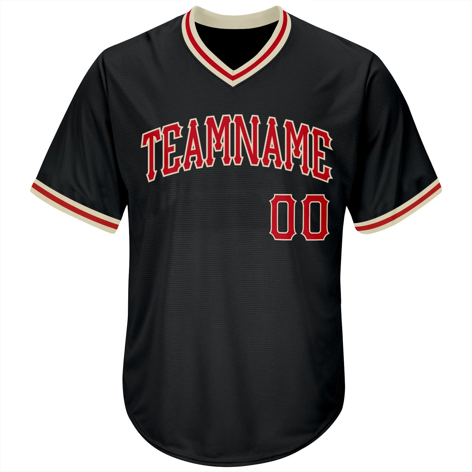 Custom Black Red-Cream Authentic Throwback Rib-Knit Baseball Jersey Shirt view 2