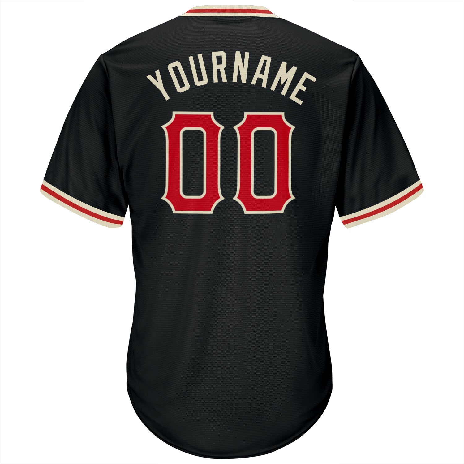 Custom Black Red-Cream Authentic Throwback Rib-Knit Baseball Jersey Shirt view 3
