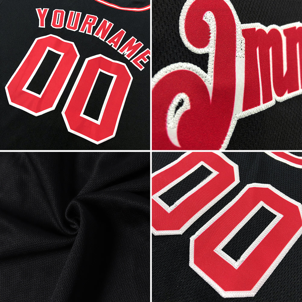 Custom Black Red-Cream Authentic Throwback Rib-Knit Baseball Jersey Shirt view 7