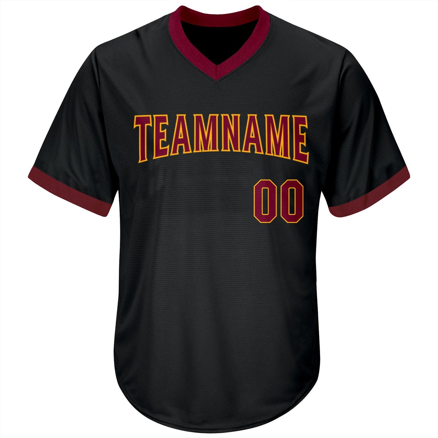 Custom Black Maroon-Gold Authentic Throwback Rib-Knit Baseball Jersey Shirt view 2