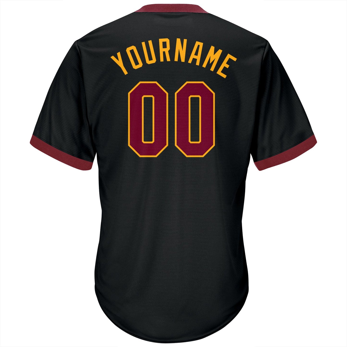 Custom Black Maroon-Gold Authentic Throwback Rib-Knit Baseball Jersey Shirt view 3