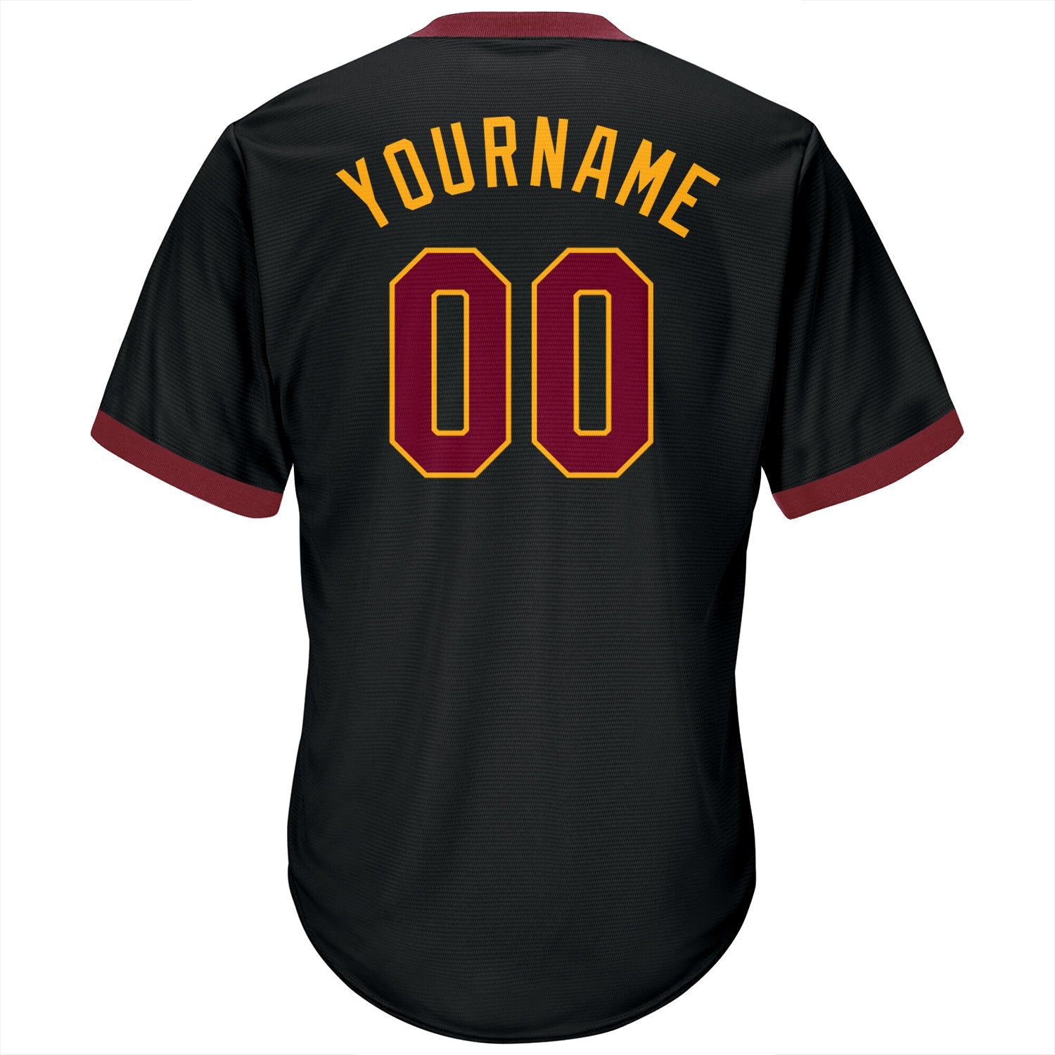 Custom Black Maroon-Gold Authentic Throwback Rib-Knit Baseball Jersey Shirt view 3