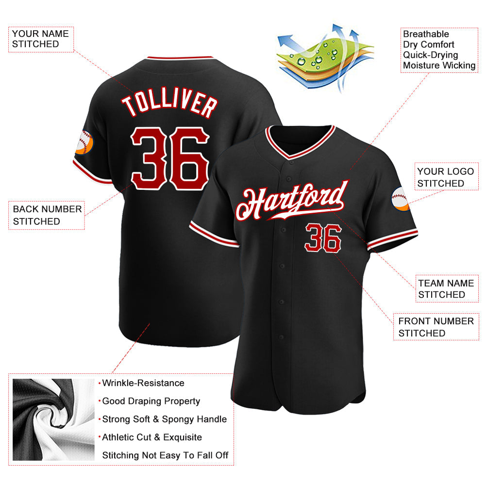 Custom Black Red-White Authentic Baseball Jersey view 3