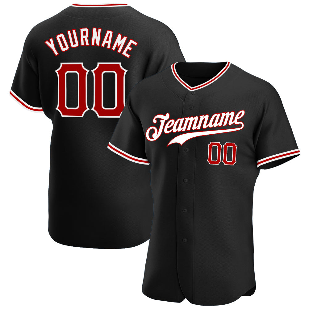 Custom Black Red-White Authentic Baseball Jersey - Main View