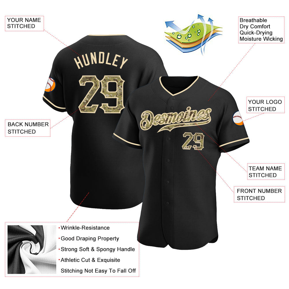 Custom Black Camo-City Cream Authentic Baseball Jersey view 3