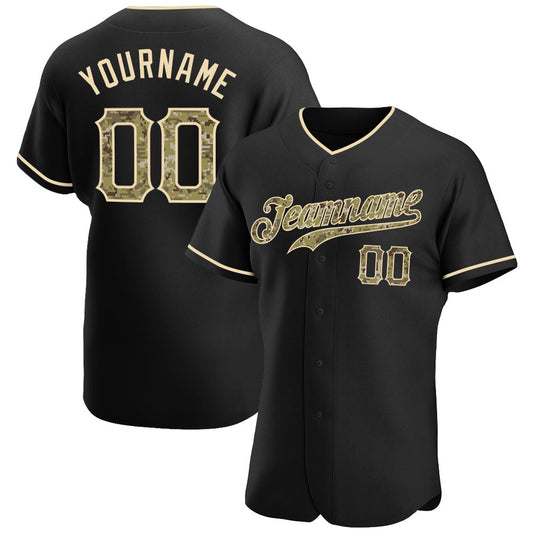 Custom Black Camo-City Cream Authentic Baseball Jersey - Main View