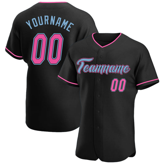 Custom Black Pink-Light Blue Authentic Baseball Jersey - Main View