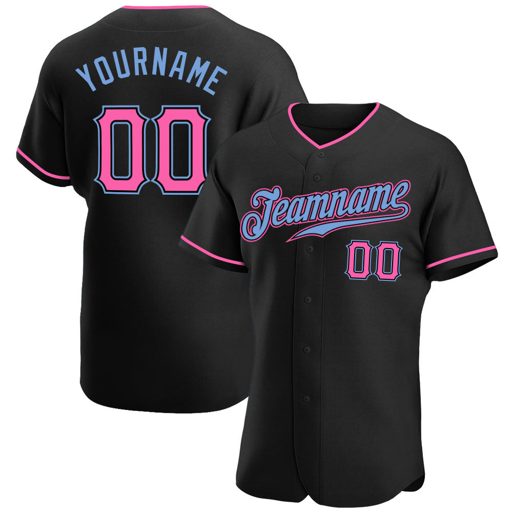 Custom Black Pink-Light Blue Authentic Baseball Jersey - Main View