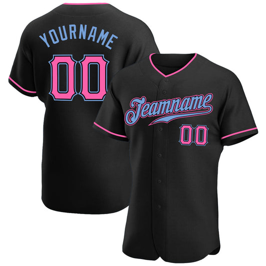 Custom Black Pink-Light Blue Authentic Baseball Jersey - Main View