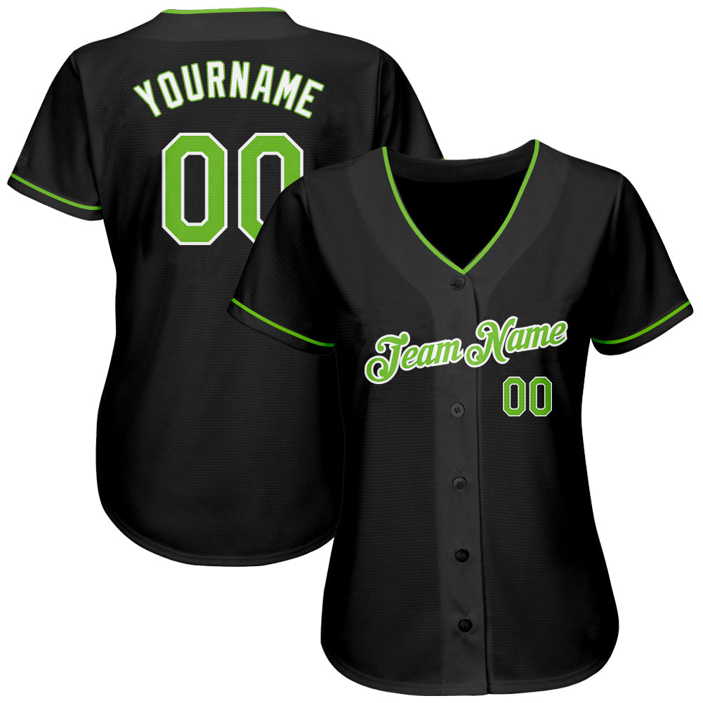 Custom Black Neon Green-White Authentic Baseball Jersey view 2