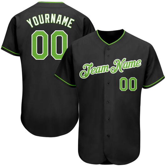 Custom Black Neon Green-White Authentic Baseball Jersey - Main View