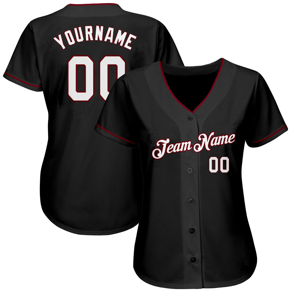 Custom Black White-Crimson Authentic Baseball Jersey view 2