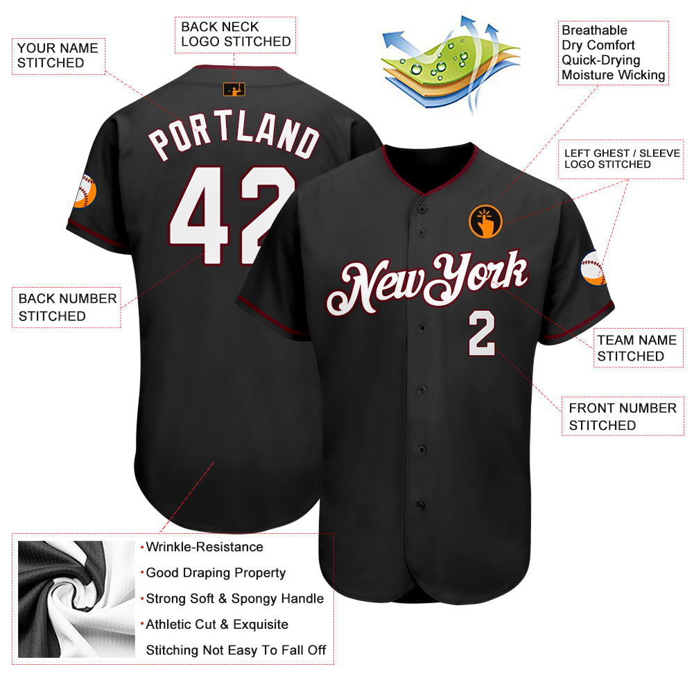 Custom Black White-Crimson Authentic Baseball Jersey view 3