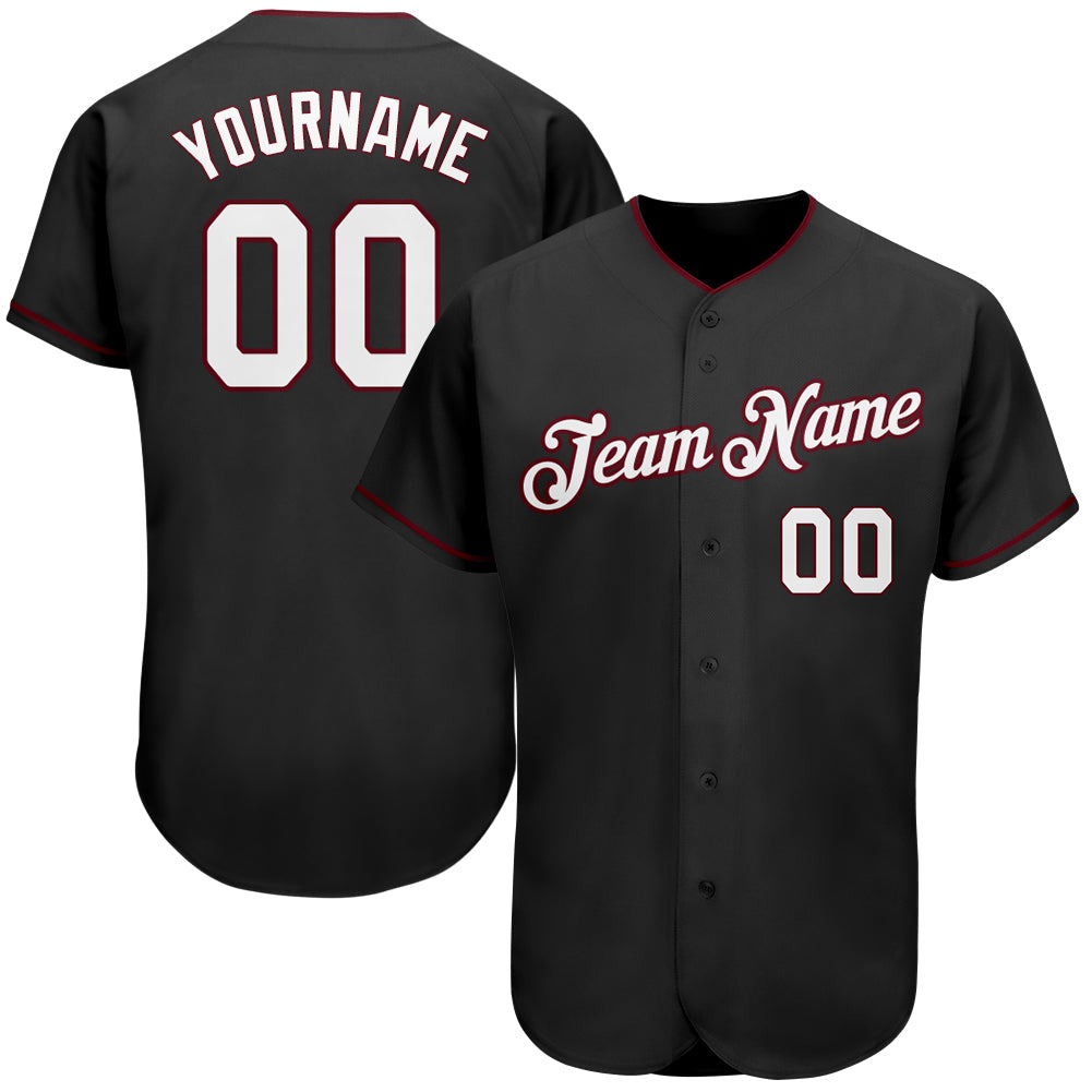 Custom Black White-Crimson Authentic Baseball Jersey - Main View