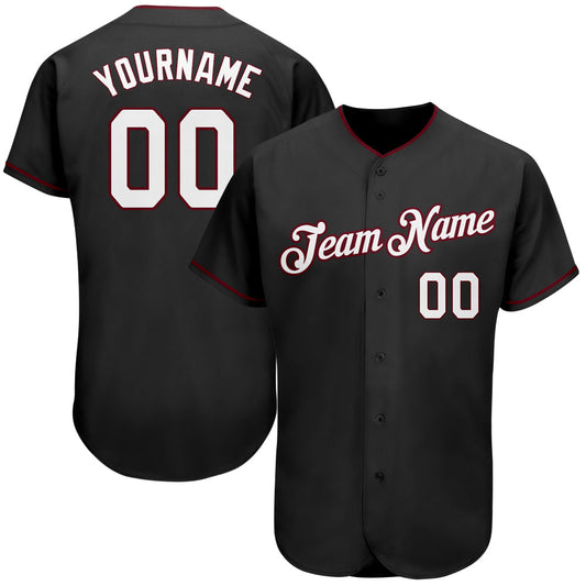 Custom Black White-Crimson Authentic Baseball Jersey - Main View
