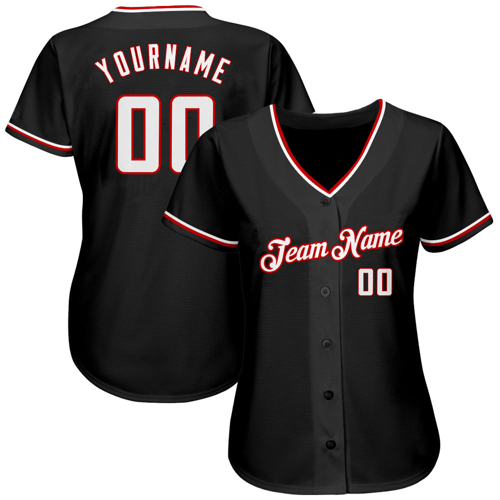 Custom Black White-Red Authentic Baseball Jersey view 2